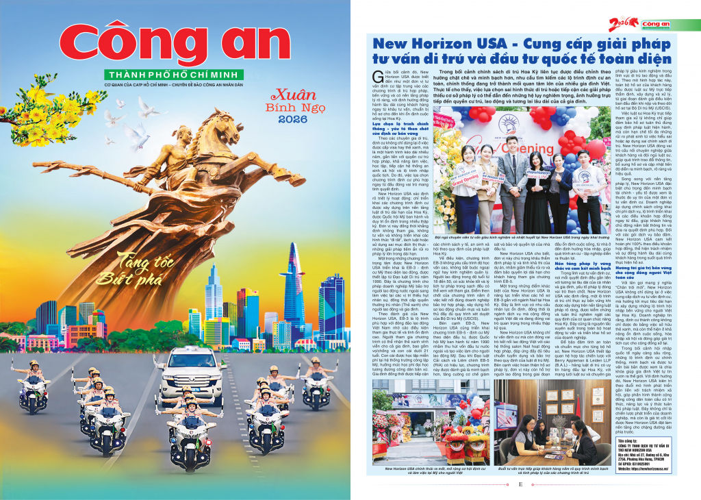 NEW HORIZON USA: KHẲNG ĐỊNH UY TÍN TRÊN ẤN PHẨM BÁO XUÂN CÔNG AN TP.HCM 2026